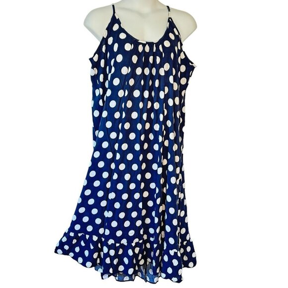 BUENOS NINOS NEW Women's Flowing Midi Dress Navy with White Dots Pockets  XXXL - Picture 2 of 8